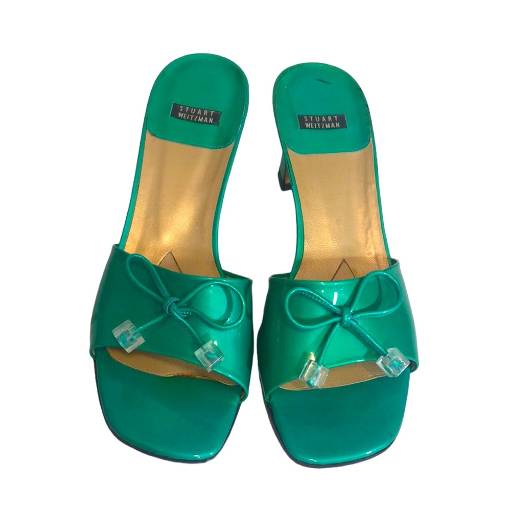 Stuart Weitzman shoes size 8B green slip on with square heel.